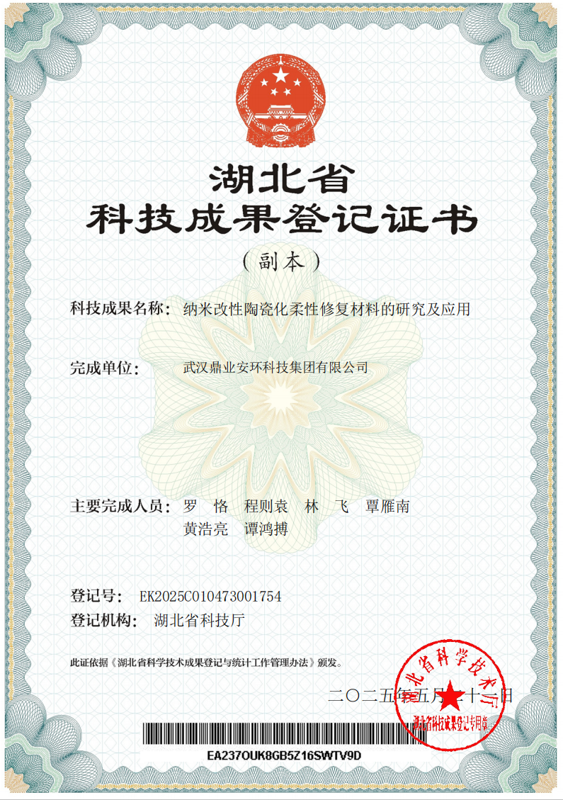 喜报！鼎业安环集团新研究项目荣获湖北省科技成果登记证书！